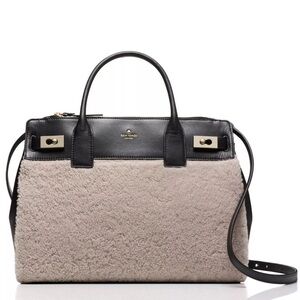 AUTH KATE SPADE ♠️ LUNA DRIVE WILLOW PINK BROWN LAMBSWOOL SHERPA TOTE BAG +strap